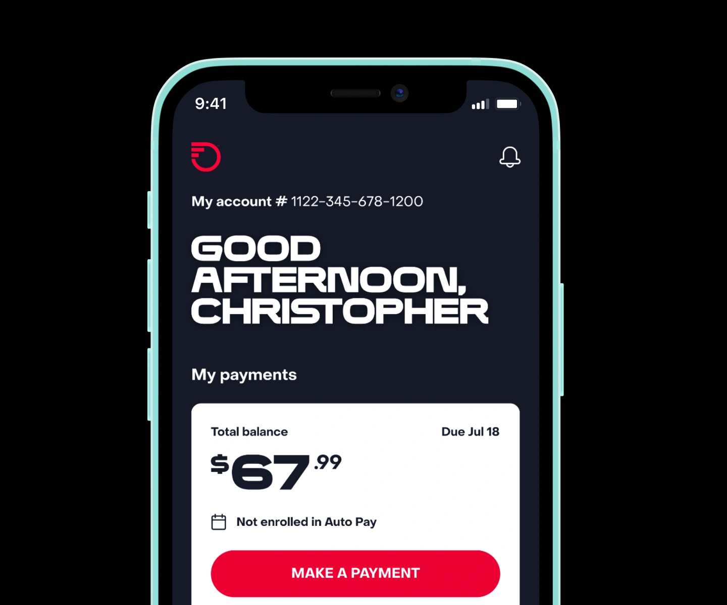 Phone screen showing MyFrontier Mobile app welcome screen