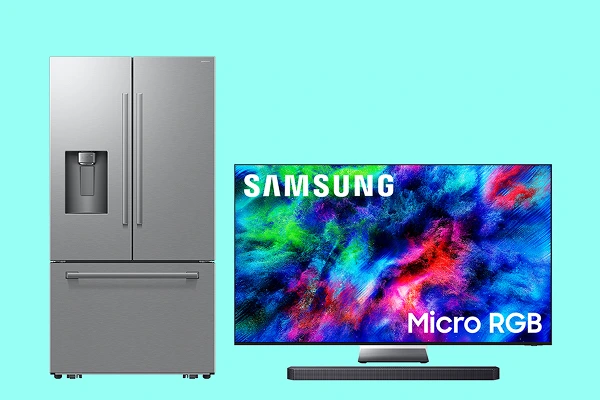 A group of Samsung appliances and electronics eligible for a $400 discount at Best Buy with Fiber 1 Gig or faster