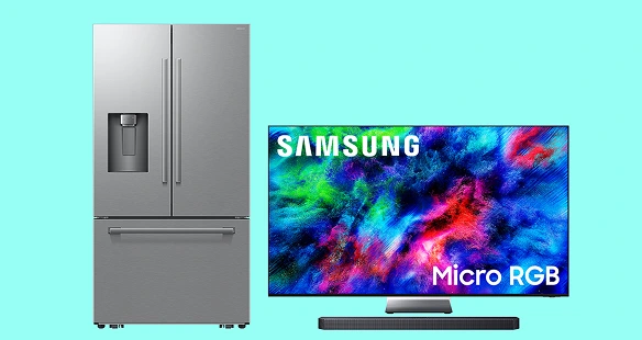 A group of Samsung appliances and electronics eligible for a $400 discount at Best Buy with Fiber 1 Gig or faster